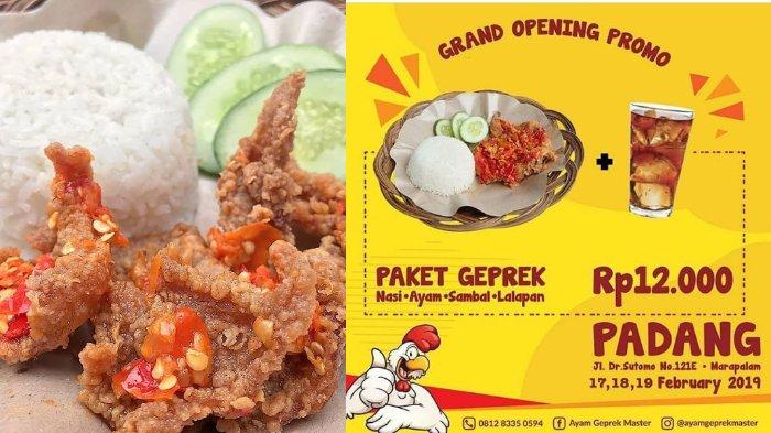 Jangan Lewatkan Promo Ayam Geprek Master Padang, Paket Geprek Plus Es