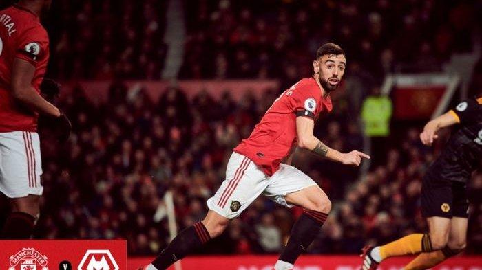 Bruno Fernandes beraksi dalam laga Manchester United vs Wolverhampton pada pekan ke-25 Liga Inggris, Sabtu (1/2/2020) di Old Trafford.