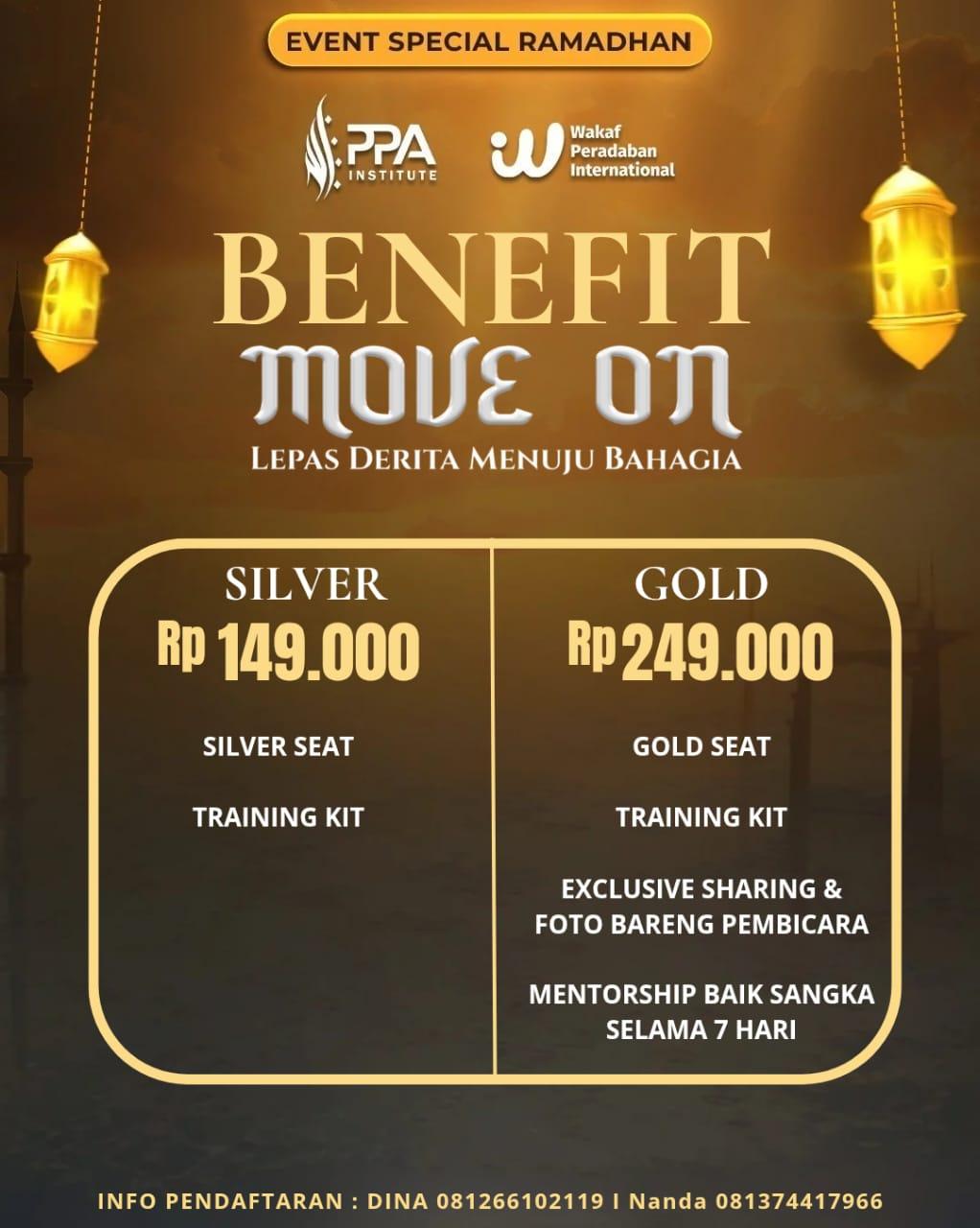 Informasi detail mengenai paket Silver dan Gold, benefit yang didapatkan, serta kontak pendaftaran acara 