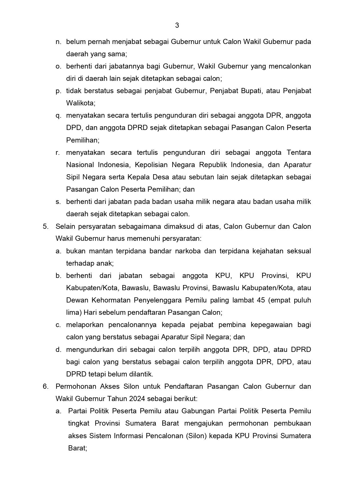 Hal. 3; Pengumuman Pendaftaran Pasangan Calon Gubernur dan Wakil Gubernur Provinsi Sumatera Barat Tahun 2024