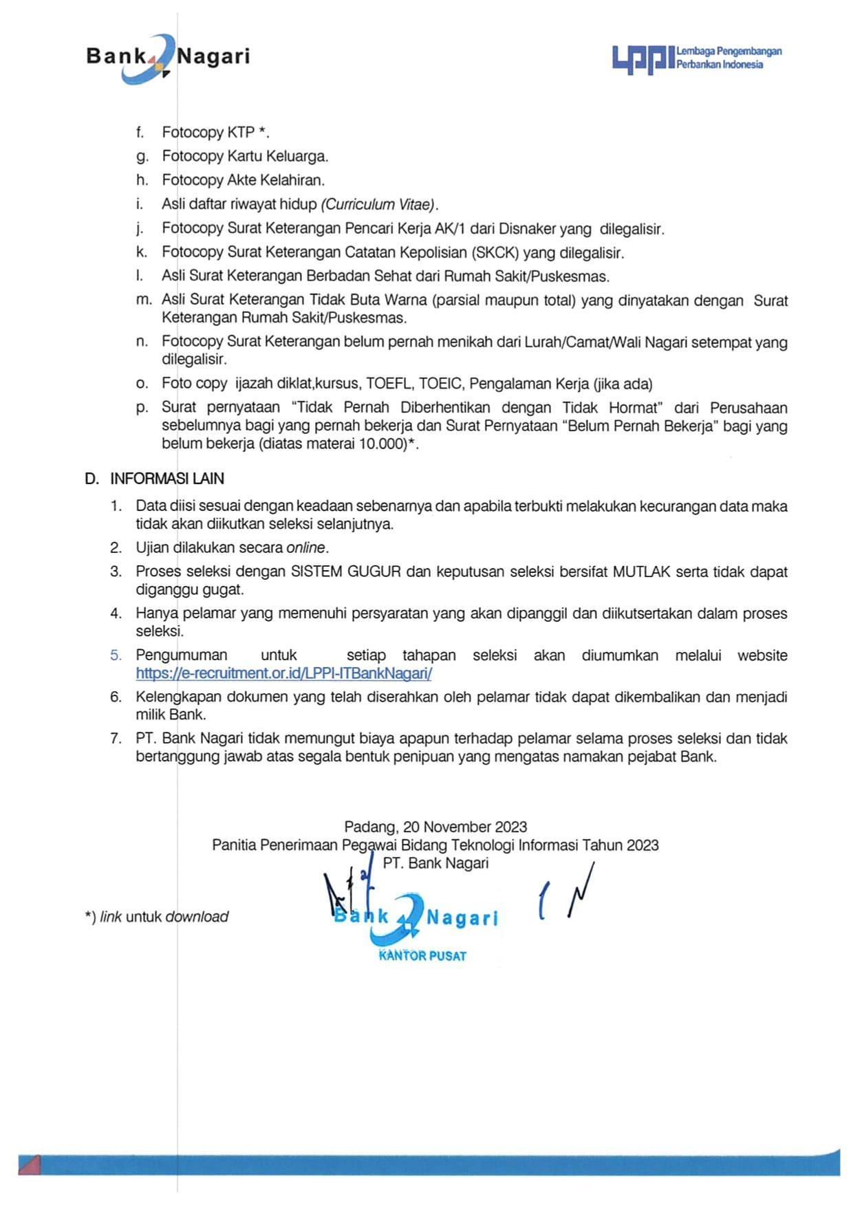 Pengumuman Rekrutmen Bank Nagari IT Page 4
