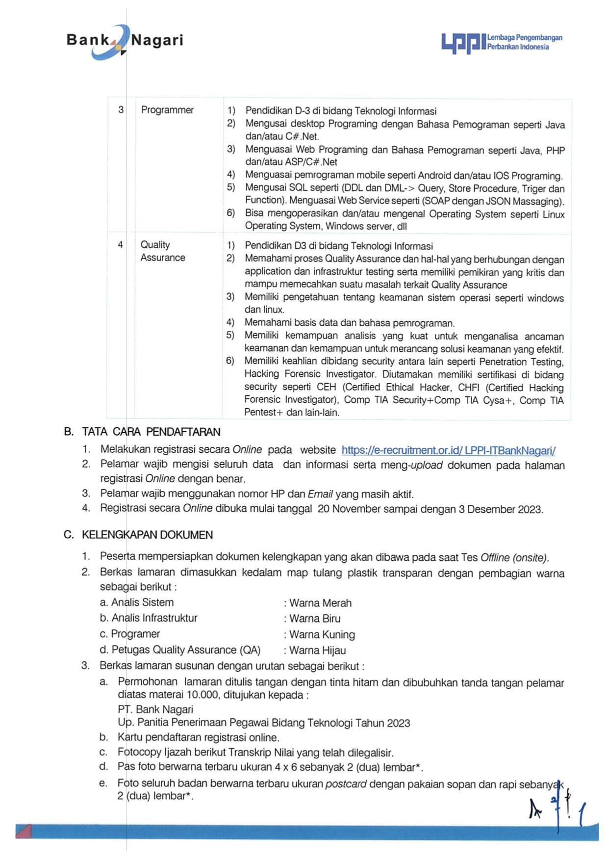 Pengumuman Rekrutmen Bank Nagari IT Page 3