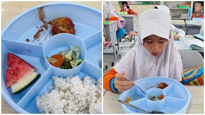 Anak-anak SDN 25 Palembang sedang makan gratis, Selasa (7/1/2025).