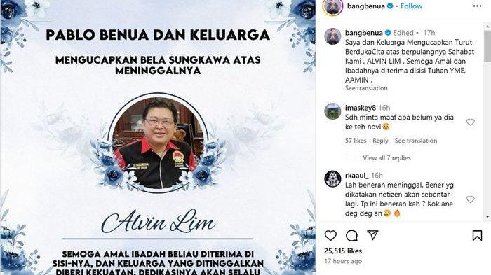 Doa Pablo Benua untuk mendiang Alvin Lim