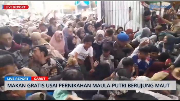 Gelaran makan gratis dalam rangkaian kegiatan pernikahan Wakil Bupati Garut Putri Karlina dan Maula Akbar putra Gubernur Jawa Barat Dedi Mulyadi memakan korban yang meninggal dunia. Peristiwa tersebut terjadi di gerbang barat alun-alun Kabupaten Garut, Jawa Barat, Jumat (18/7/2025).