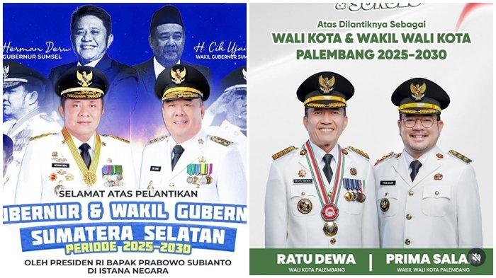 BERI UCAPAN - Manajemen Sriwijaya FC mengucapkan selamat atas dilantiknya Gubernur dan Wakil Gubernur Sumsel HDCU (Herman Deru-Cik Ujang) serta Walikota dan Wakil Walikota Palembang RDPS (Ratu Dewa-Prima Salam). Kedua pasangan ini termasuk dalam 961 Kepala dan Wakil Kepala Daerah yang dilantik langsung Presiden Prabowo Subianto di Istana Negara Jakarta, Kamis (20/2/2025).