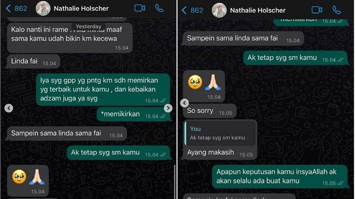 Isi chat Nathalie Holsche dengan Marrisya Icha yang minta maaf berulang kali karena lepas hijab.