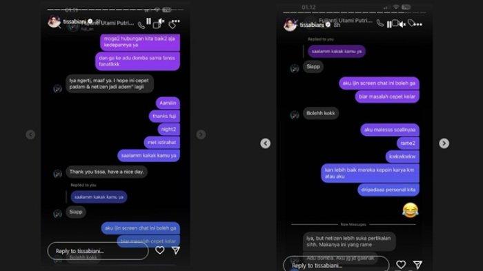 Isi pesan Fuji ke Tissa Biani untuk minta maaf imbas fans fanatik.
