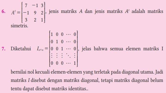 ILUSTRASI JAWABAN - Matematika Tingkat Lanjut kelas 11 SMA halaman 136 Kurikulum Merdeka, Latihan B, Jenis-jenis Matriks.