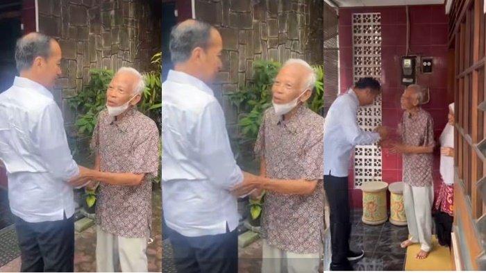 KUNJUNGAN - Jokowi berkunjung ke rumah dosen pembimbing akademiknya saat kuliah di Universitas Gajah Mada  Ir. Kasmudjo ditengah polemik keaslian ijazah