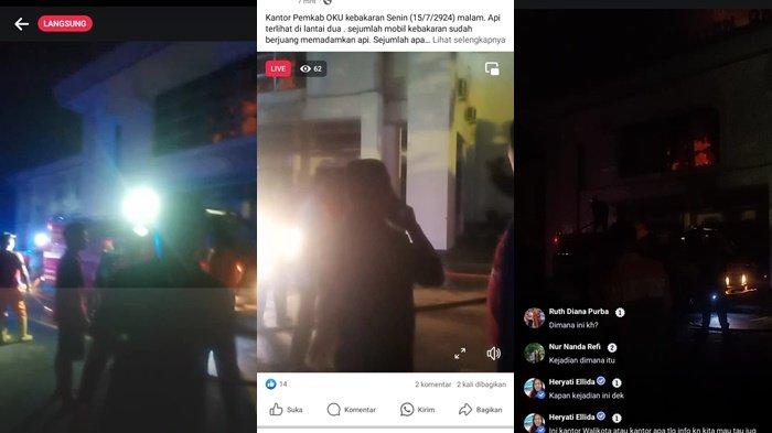 Kantor Pemerintah Kabupaten OKU kebakaran Senin (15/7/2924) malam api terlihat di lantai dua.