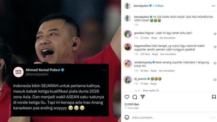 Kemal Palevi komentari Anang dan Ashanty nyanyi usai laga Timnas tadi malam.