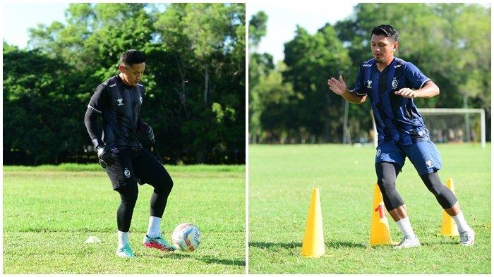 Kiper Sriwijaya FC Yoewanto Stya Beny dan striker Rizsky Dwi Ramadhana latihan di Stadion Heroik Kopassus Grup 1 Serang Banten, Rabu (10/1/2024) pagi.