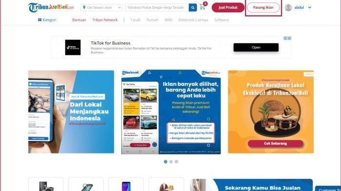 Klik tombol Pasang Iklan untuk memulai memasang iklan di TribunJualBeli
