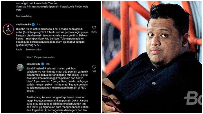 Kolase Nabil Husein dan komentarnya di sosmed tentang pemain Timnas Indonesia tak dimainkan di FIFA Matchday.