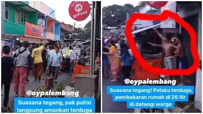 Kolase keluarga terduga pelaku pembakaran ancam warga pakai sajam di Lorong Roda Palembang, Selasa (5/3/2024).