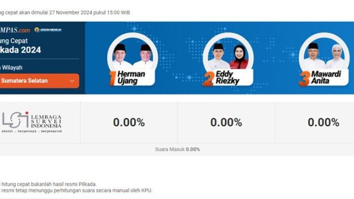 Link Hasil Quick Qount Pilkada Sumsel 2024, Litbang Kompas dan Indikator, Dirilis Pukul 15.00 WIB