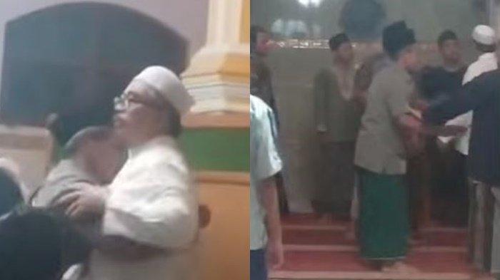 Momen pertengkaran di dalam Masjid Al Muttaqun Kelurahan Manisrenggo, Kota Kediri yang terjadi akibat dualisme Takmir Masjid, Rabu (13/12/2023) malam.