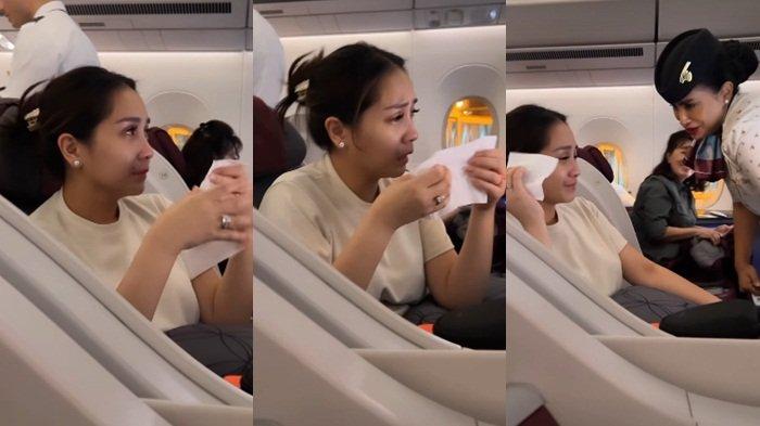 Nagita Slavina (tengah) menangis di pesawat hingga ditegur pramugari karena tinggalkan Rayyanza dan Rafathar ke Spanyol.