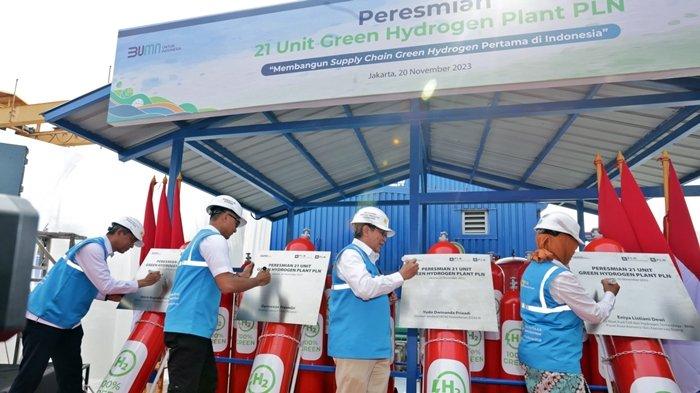 PT PLN (Persero) meresmikan 21 unit Green Hydrogen Plant (GHP) tersebar di seluruh Indonesia, Senin (20/11/2023) di pembangkit listrik tenaga gas uap (PLTGU) Tanjung Priok, Jakarta.