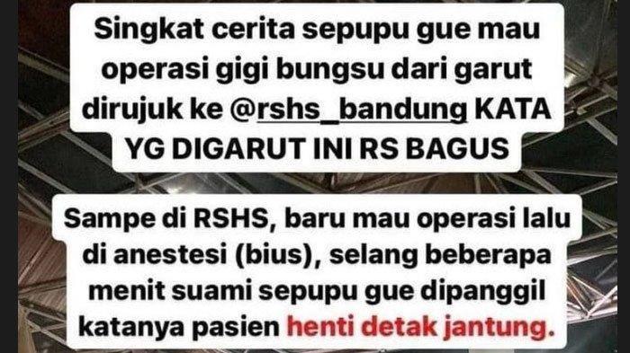 Pasien meninggal dunia usai detak jantungnya berhenti lantaran diduga terjadi kesalahan anastesi di RSUP Hasan Sadikin, Bandung.