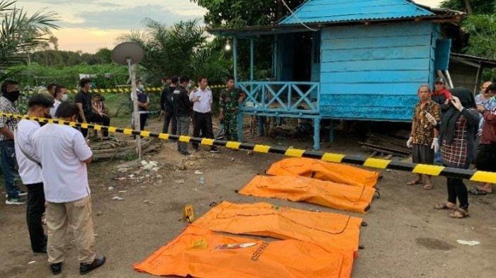 Penemuan 4 mayat di Desa Lumpatan Kecamatan Sekayu, Kabupaten Musi Banyuasin (Muba), Rabu (20/12/2023).