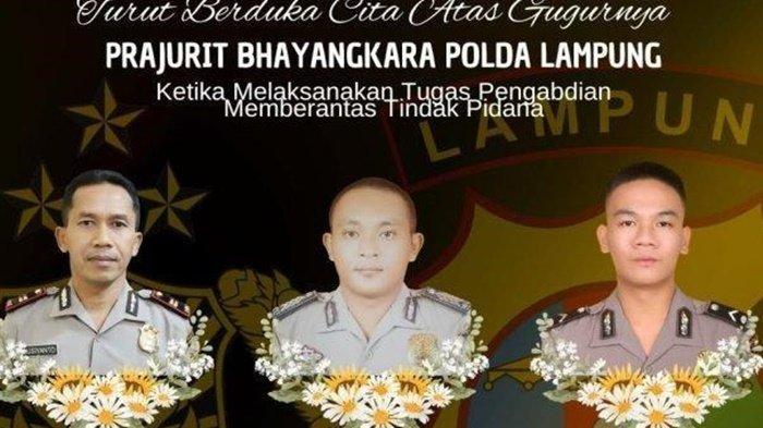 POLISI TEWAS DITEMBAK -  Berikut ini sosok tiga anggota polisi tewas ditembak saat menggerebek tempat perjudian sabung ayam di Kampung Karang Manik, Kecamatan Negara Batin, Kabupaten Way Kanan, Lampung, Senin (17/3/2025) sekitar pukul 16.50 WIB. Sosok anggota polisi yang gugur adalah Kapolsek Negara Batin Iptu Lusiyanto, Bripka Petrus, dan Bripda Ghalib. 