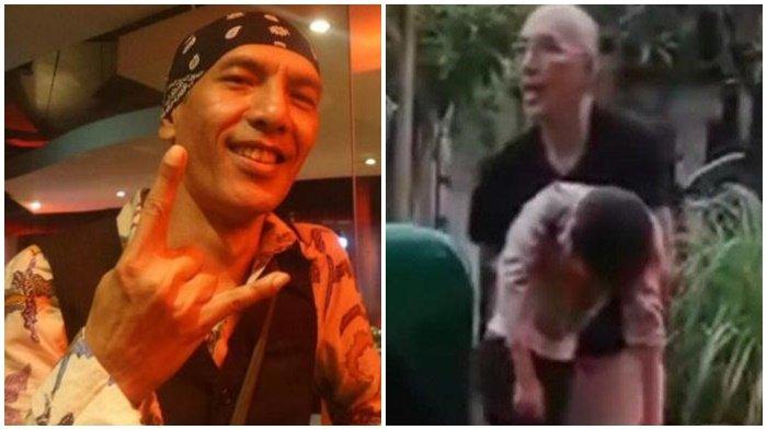 TABRAK ANAK KECIL -  Potret Yuke Sampurna personel Dewa 19 (kiri). Tampak pria diduga Yuke Sampurna bassist Dewa 19 menggendong seorang anak yang tidak sadarkan diri (kanan).