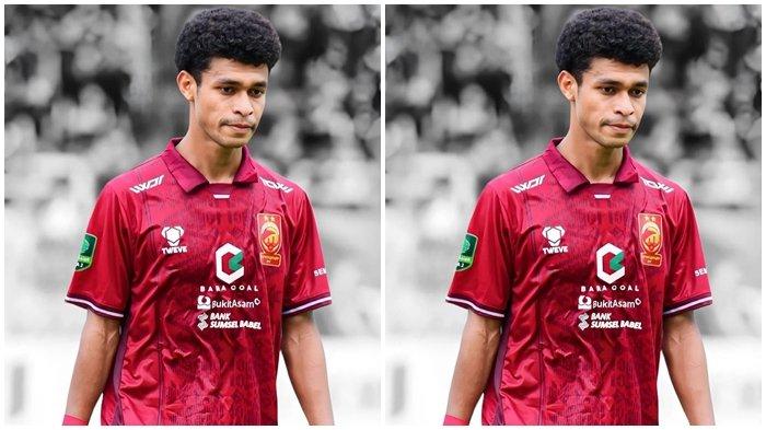 Winger muda andalan Sriwijaya FC Fransiskus Alesandro mengenakan jersey yang sudah kembali ada logo sponsor Bank Sumsel Babel pada laga pamungkas putaran kedua Pegadaian Liga 2 ditahan imbang PSMS Medan 2-2 di Stadion Gelora Sriwijaya Jakabaring Palembang, Minggu (17/12/2023).