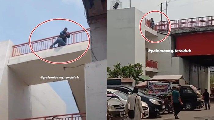 Seorang wanita di Palembang ketahuan warga meloncar dari Jembatan Ampera, Sabtu (14/10/2023).