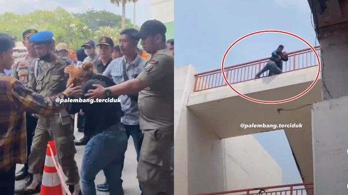Seorang wanita hendak melompat dari Jembatan Ampera digagalkan warga, Sabtu !14/10/2023).
