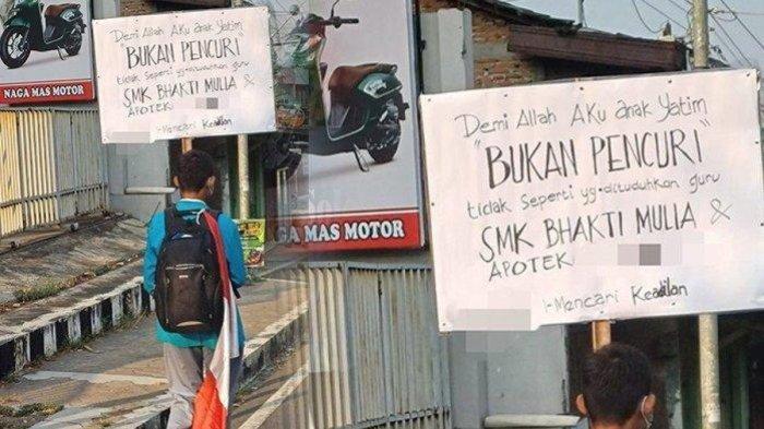 Poster protes siswa SMK di Wonogiri yang dituduh mencuri saat magang di apotek