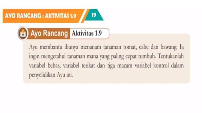 Soal IPA kelas 7 SMP halaman 19 Kurikulum Merdeka, Bab 1 Ayo Rancang Aktivitas 1.9.