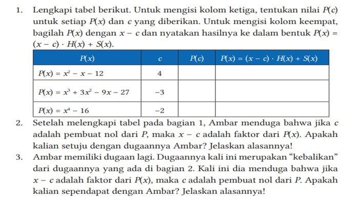 ILUSTRASI SOAL - Matematika Tingkat Lanjut kelas 11 SMA halaman 95 Kurikulum Merdeka, Eksplorasi, Menuju Teorema Faktor.