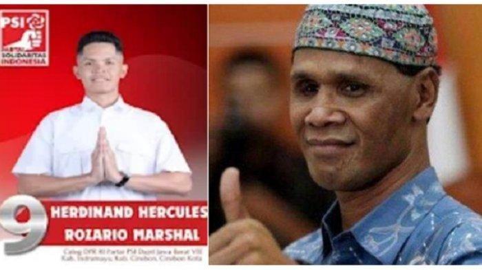 HERDINAN ANAK HERCULES -- (kiri) Potret Herdinand saat jadi caleg dari PSI di wilayah Dapil Indramayu, Jawa Barat / (kanan) Ketua Umum Grib Jaya, Hercules