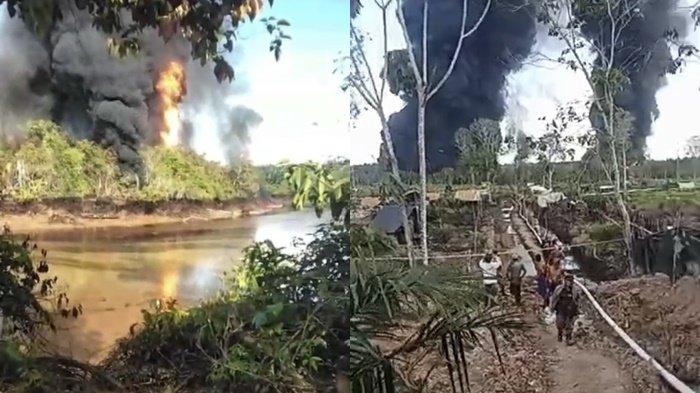 Sumur minyak ilegal dekat lokasi Sungai Parung di Kecamatan Sungai Lilin, Kabupaten Musi Banyuasin, terbakar