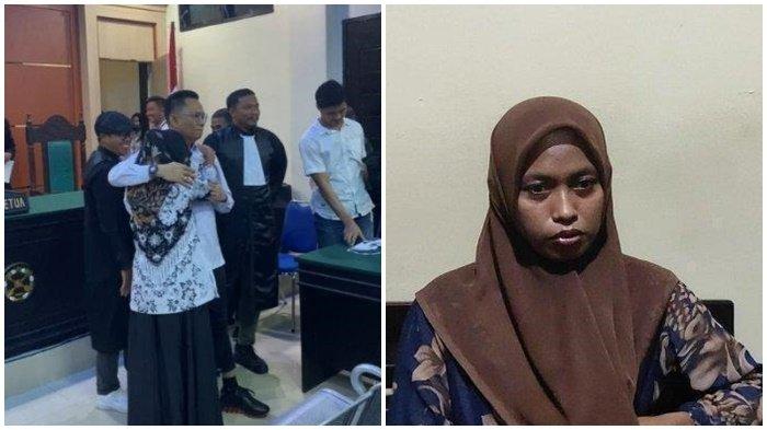 (Kiri) Bertepatan Hari guru nasinal, Guru honorer SD Negeri 4 Baito, Supriyani, divonis bebas di Pengadilan Negeri (PN) Andoolo, Konawe Selatan (Konsel), Sulawesi Tenggara (Sultra), Senin (25/11/2024). (kanan) Potret guru Supriyani.