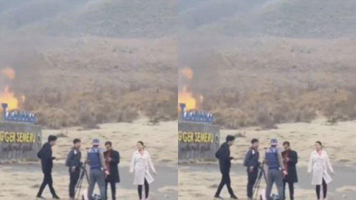 Tangkapan layar Bukit Teletubbies terbakar diduga karena wisatawan yang prewedding menyalakan flare.