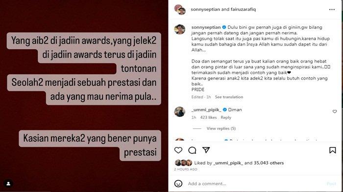 Unggahan Sonny Septian menyoroti aib dijadikan awards.