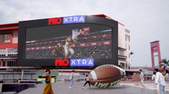 Videotron jumbo dengan animasi 3D di Jembatan Ampera Palembang.