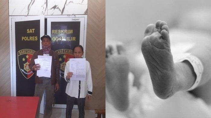 Asiah orangtua bayi di Ogan Ilir membawa kasus meninggalnya anaknya usai disuntik bidan desa ke Polres Ogan Ilir, Rabu (30/8/2023)