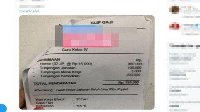 Viral curhatan seorang guru honorer dibayar Rp15 ribu per satu jam pelajaran, satu bulan terima gaji Rp 785 ribu rupiah.
