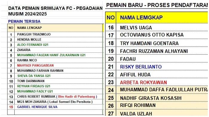 Tim Sriwijaya FC di bawah asuhan coach Hendri Susilo telah terdaftar ada 27 pemain yang akan berjuang mengarungi babak play-off degradasi