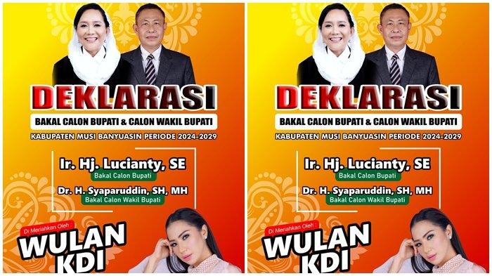 Jelang pendaftaran ke KPU, bakal calon bupati dan calon wakil bupati Musi Banyuasin 2024-2029 Ir Hj Lucianty SE dan Dr H Syaparuddin SH MH akan menggelar deklarasi yang akan dimeriahkan Wulan KDI di Stable Berkuda Sekayu, Selasa (3/9/2024) pukul 13.00.
