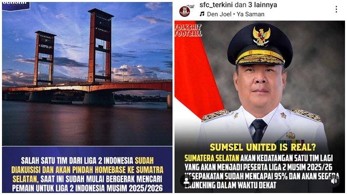 DERBY SUMSEL LIGA2 - Sriwijaya FC bakal menjadi laga Derby Sumsel lantaran satu grup dengan Sumsel United masuk diantara 10 klub yang menghuni grup wilayah barat. Beberapa akun instagram mengisyaratkan tim Sumsel United yang diinisiasi Wagub Sumsel Cik Ujang siap tampil di Liga 2 musim 2025/26.