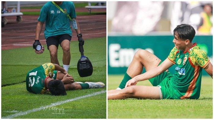 FADLY TERKENA HAMSTRING - Striker U21 Muhammad Fadly mengalami hamstring saat laga Sriwijaya FC melawan Nusantara United FC di Stadion Gelora Sriwijaya Jakabaring Palembang, Jumat (24/1/2025) dengan skor 3-0 lalu.