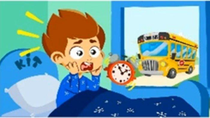 Gambar latihan soal Bahasa Inggris kelas 4 SD Unit 10 Kurikulum Merdeka, He Always Gets Up at 5 O'clock.
