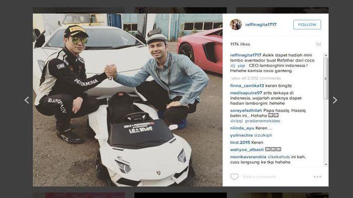 Anak Raffi Ahmad Dihadiahi Mini Lamborghini Aventador - Sripoku.com