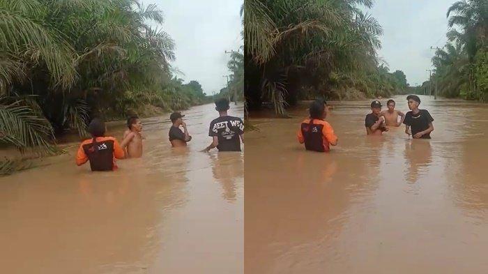 Warga Sp.10 Desa Pian Raya Kecamatan Muara Lakitan Kabupaten Musi Rawas (Mura), saat melakukan pencarian korban hanyut akibat banjir, Minggu (14/01/2024).