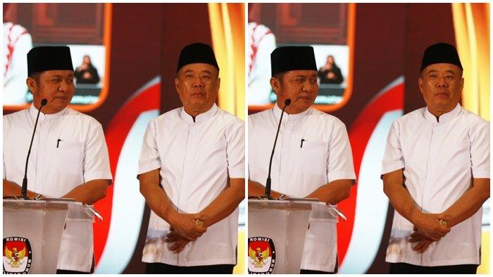 Pasangan nomor urut 1 H Herman Deru SH MM-H Cik Ujang SH mengikuti Debat Perdana Pilgub Sumsel 2024 di Hotel Novotel Palembang, Sumatera Selatan, Senin (28/10/2024) malam.